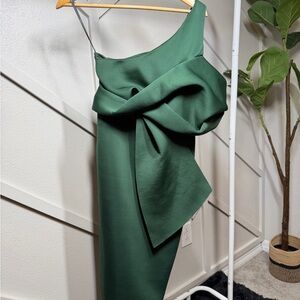 ASOS One-Shoulder Emerald Green Bow Detail Dress